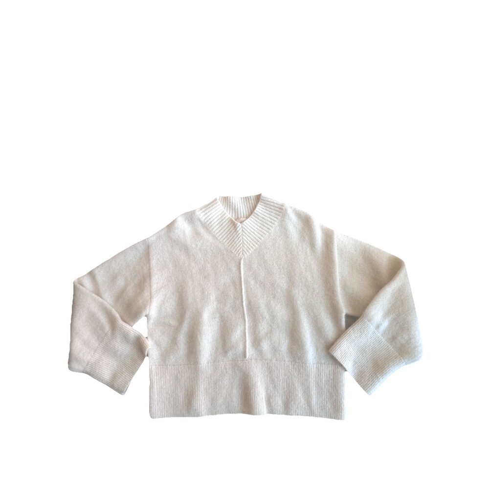 H&M Mohair Wool Blend V-Neck Pullover Sweater Ivory Women's S Long Sleeve